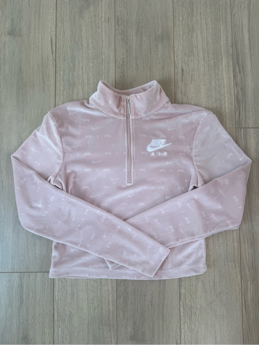 Nike Quarter-Zip Velour Pullover (Blush Pink)